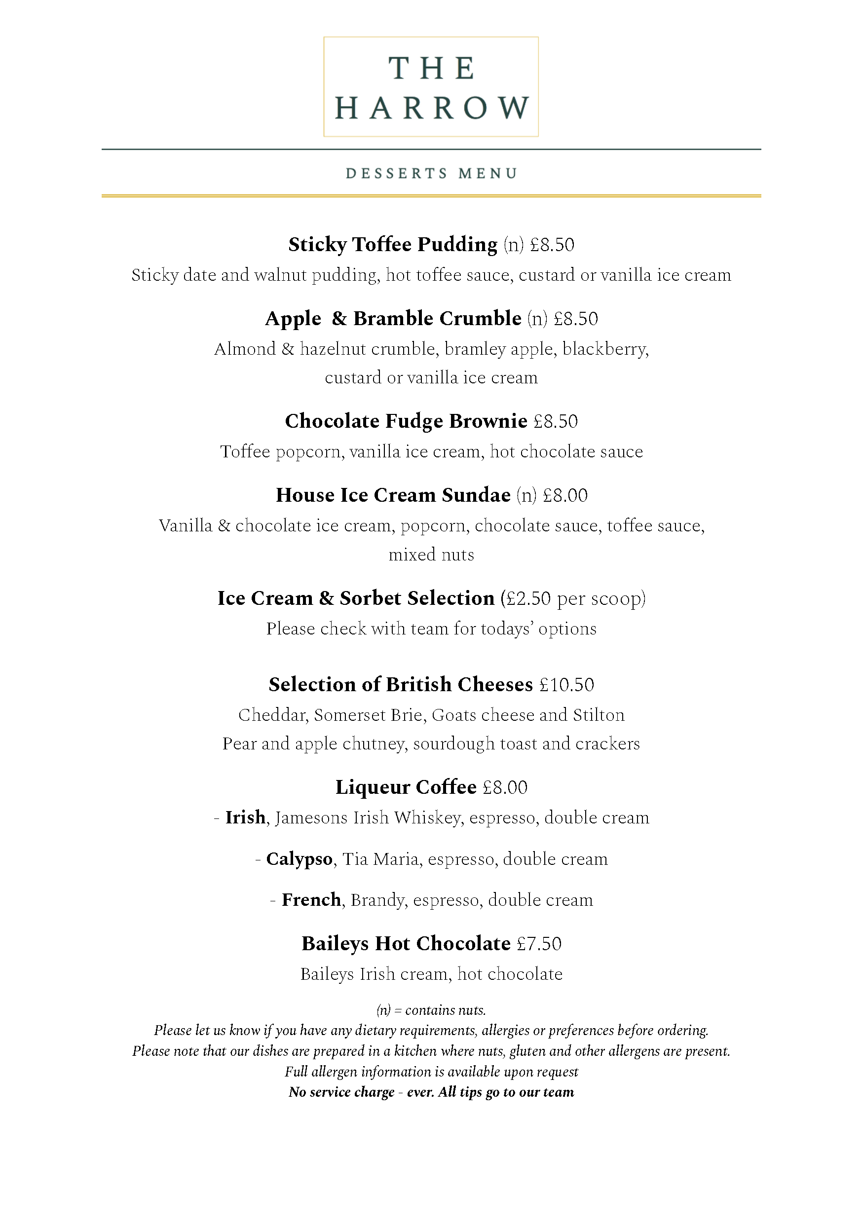 Dessert Menu